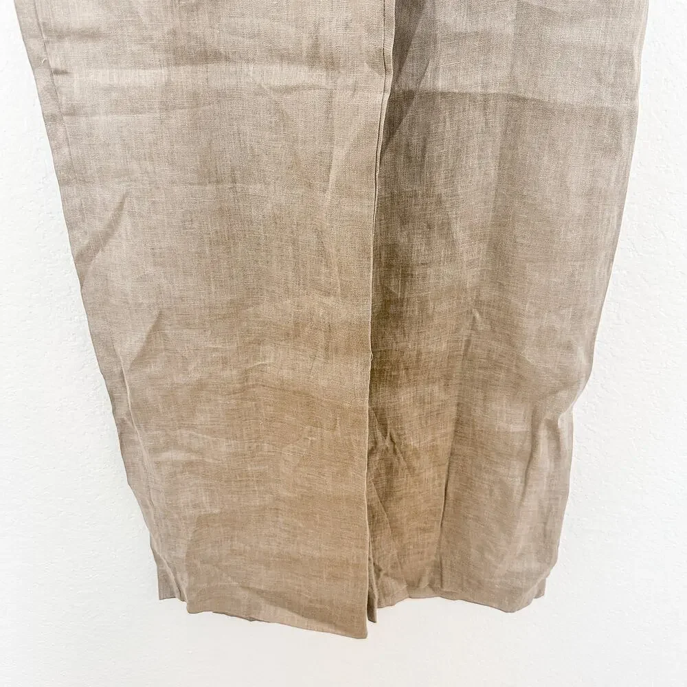 Zara Wide Leg Linen-Blend Pants in Taupe